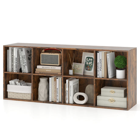8-Cube Bookcase Bookshelf with 2 Anti-Tipping Kits-Rustic Brown