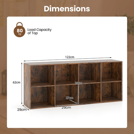 8-Cube Bookcase Bookshelf with 2 Anti-Tipping Kits-Rustic Brown