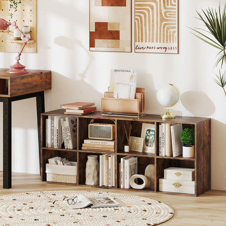 8-Cube Bookcase Bookshelf with 2 Anti-Tipping Kits-Rustic Brown