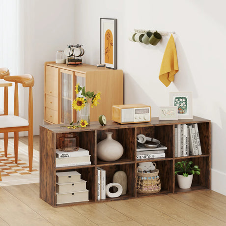8-Cube Bookcase Bookshelf with 2 Anti-Tipping Kits-Rustic Brown