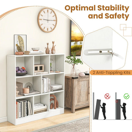 3-Tier Freestanding Storage Organizer with 2 Anti-Tipping Kits-White