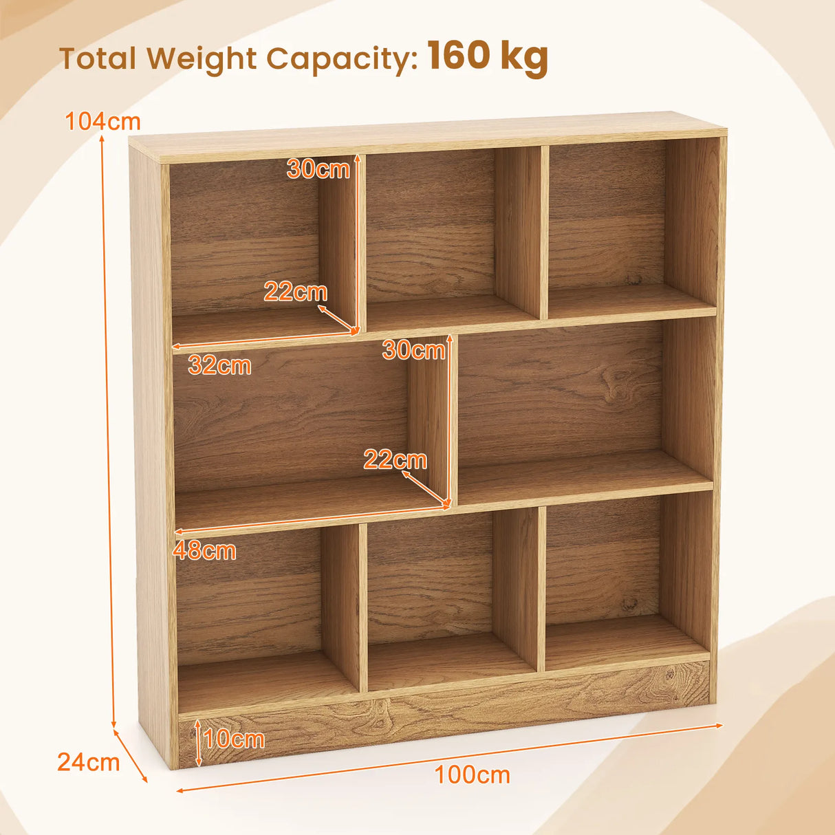 8-Cube Bookshelf with 2 Anti-Tipping Kits and Display Shelf for Home-Natural