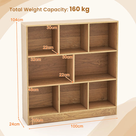 8-Cube Bookshelf with 2 Anti-Tipping Kits and Display Shelf for Home-Natural