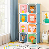 8-Cube Kids Wardrobe Closet with Clothes Hanging Section and Doors-Blue