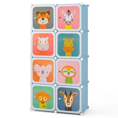 8-Cube Kids Wardrobe Closet with Clothes Hanging Section and Doors-Blue