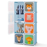 8-Cube Kids Wardrobe Closet with Clothes Hanging Section and Doors-Blue