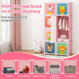8-Cube Kids Wardrobe Closet with Clothes Hanging Section and Doors-Pink