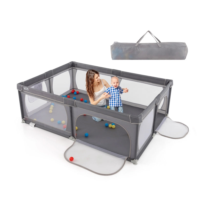 8-Panel Baby Playpen with Zipper Door and Storage Bag-Grey