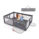8-Panel Baby Playpen with Zipper Door and Storage Bag-Grey