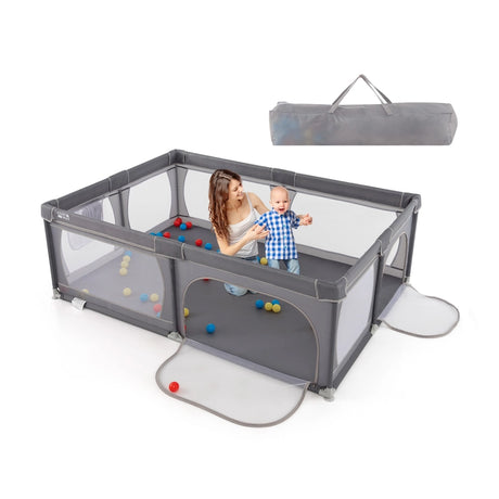 8-Panel Baby Playpen with Zipper Door and Storage Bag-Grey