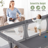 8-Panel Baby Playpen with Zipper Door and Storage Bag-Grey