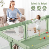 8-Panel Baby Playpen with Zipper Door and Storage Bag-Green