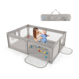 8-Panel Baby Playpen with Zipper Door and Storage Bag-Light Grey