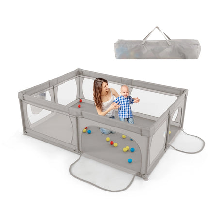 8-Panel Baby Playpen with Zipper Door and Storage Bag-Light Grey