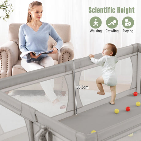 8-Panel Baby Playpen with Zipper Door and Storage Bag-Light Grey