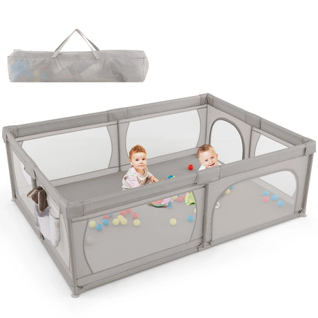 8-Panel Baby Playpen with Zipper Door and Storage Bag-Light Grey