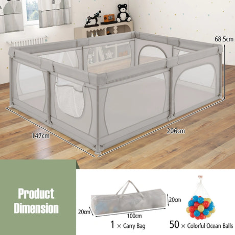 8-Panel Baby Playpen with Zipper Door and Storage Bag-Light Grey