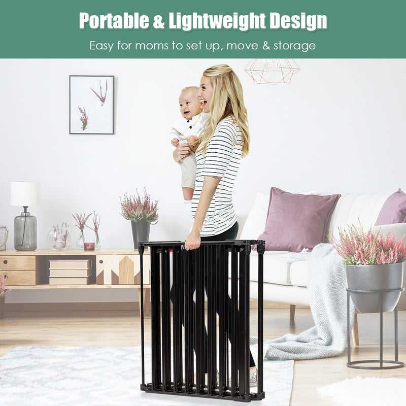 8 Panels Baby Playpen Metal Foldable Design with Safety Lock-Black