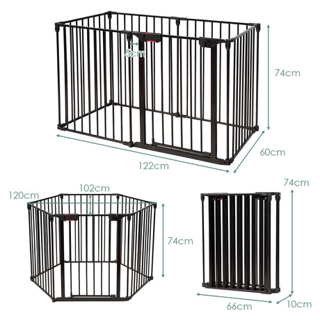 8 Panels Baby Playpen Metal Foldable Design with Safety Lock-Black