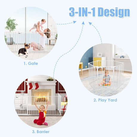 8 Panels Baby Playpen Metal Foldable Design with Safety Lock-White