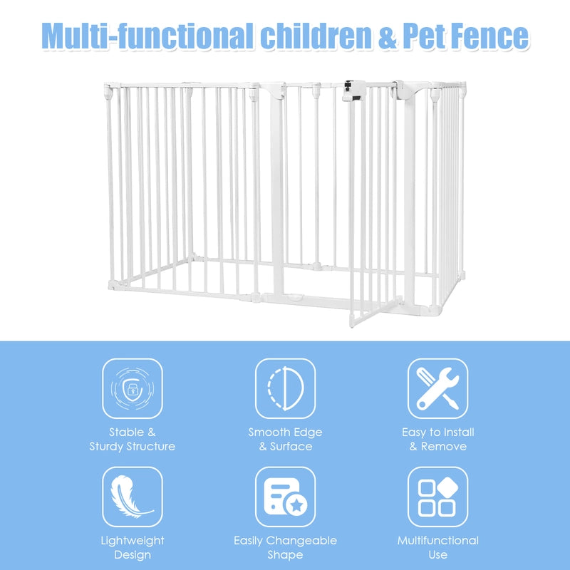 8 Panels Baby Playpen Metal Foldable Design with Safety Lock-White