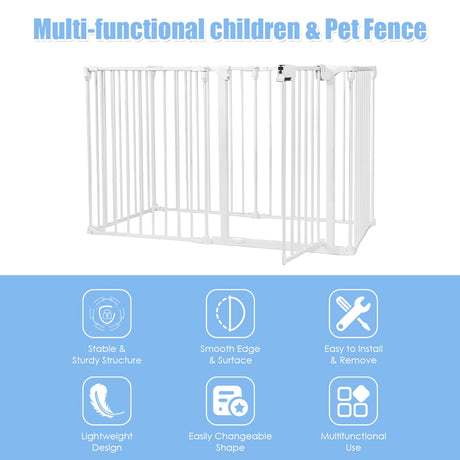 8 Panels Baby Playpen Metal Foldable Design with Safety Lock-White