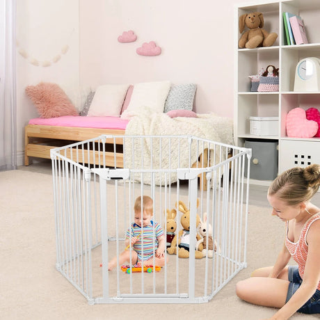 8 Panels Baby Playpen Metal Foldable Design with Safety Lock-White