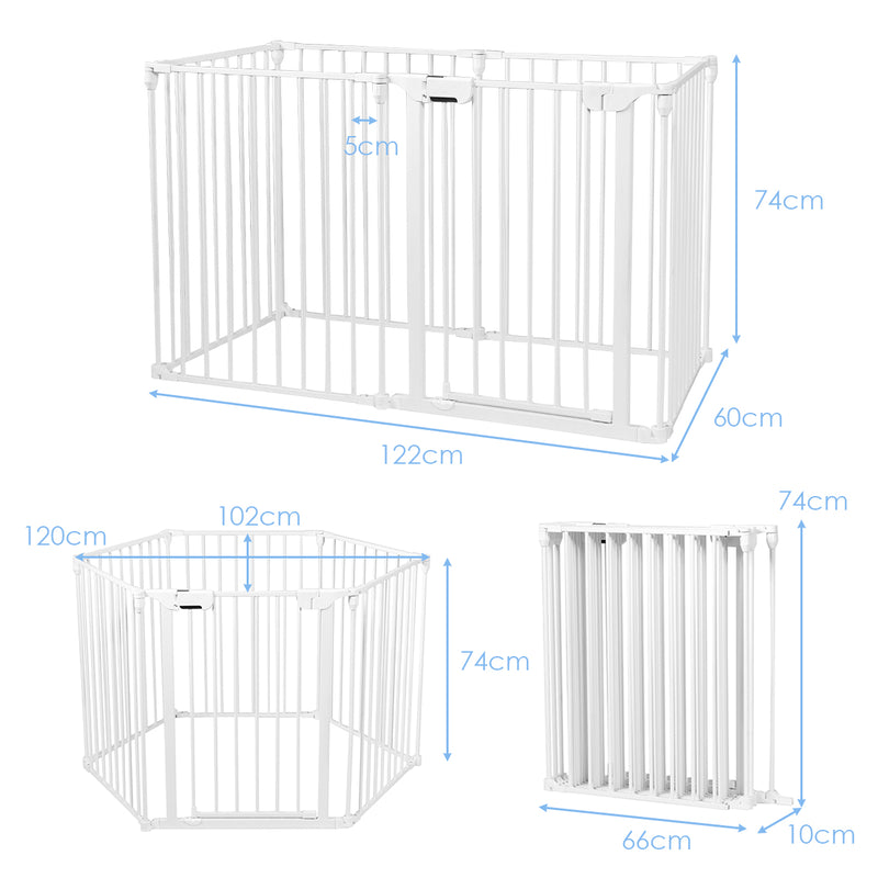 8 Panels Baby Playpen Metal Foldable Design with Safety Lock-White