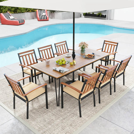 79 Inch 8-Person Outdoor Dining Table with 1.9 Inch Umbrella Hole