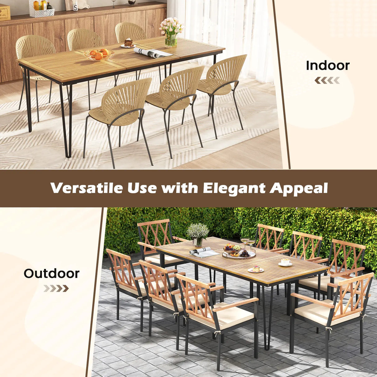 79 Inch 8-Person Outdoor Dining Table with 1.9 Inch Umbrella Hole