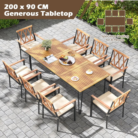 79 Inch 8-Person Outdoor Dining Table with 1.9 Inch Umbrella Hole