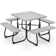Outdoor Picnic Table with 4 Benches and Umbrella Hole-Gray