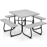 Outdoor Picnic Table with 4 Benches and Umbrella Hole-Gray