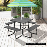 Outdoor Picnic Table with 4 Benches and Umbrella Hole-Black