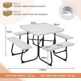 Outdoor Picnic Table with 4 Benches and Umbrella Hole-White
