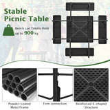Outdoor Picnic Table with 4 Benches and Umbrella Hole-Black