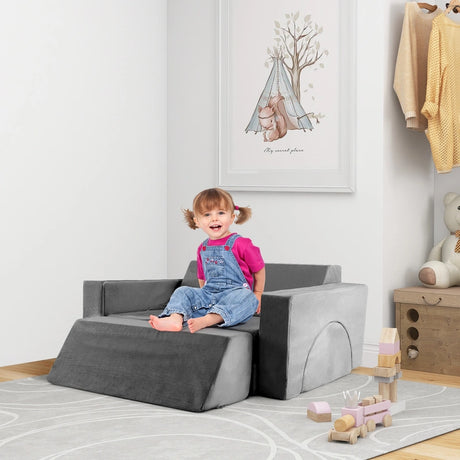 8 Pieces Kids Modular Play Sofa with Detachable Cover for Playroom and Bedroom-Gray