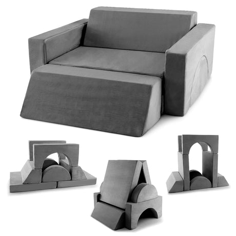 8 Pieces Kids Modular Play Sofa with Detachable Cover for Playroom and Bedroom-Gray