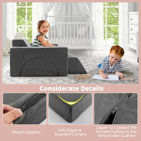 8 Pieces Kids Modular Play Sofa with Detachable Cover for Playroom and Bedroom-Gray