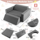 8 Pieces Kids Modular Play Sofa with Detachable Cover for Playroom and Bedroom-Gray