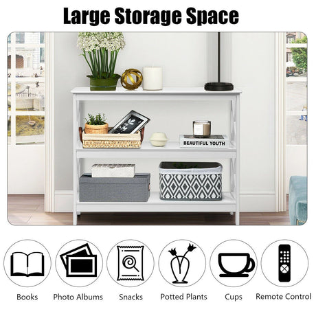 Industrial 3-Tier Console Table with Storage Shelf-White