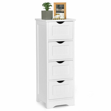 Floor Wooden Free Standing Storage Side Organizer for Bathroom-White