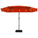 15 Ft Solar LED Patio Double-sided Umbrella Market Umbrella with Weight Base-Orange