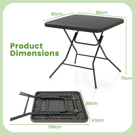 2.6FT Foldable Dining Table with Wood Grain HDPE Tabletop and Non-slip Foot Pads-Black