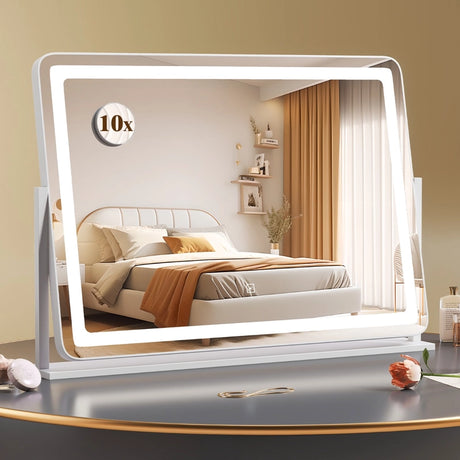 80 x 55 CM Large Vanity Mirror with Touch Control and 3-Color Lighting Mode-White