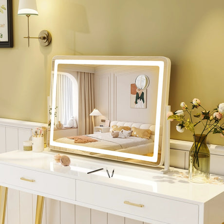 80 x 55 CM Large Vanity Mirror with Touch Control and 3-Color Lighting Mode-White