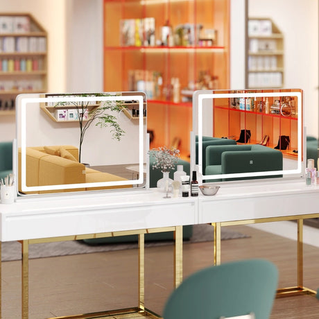 80 x 55 CM Large Vanity Mirror with Touch Control and 3-Color Lighting Mode-White