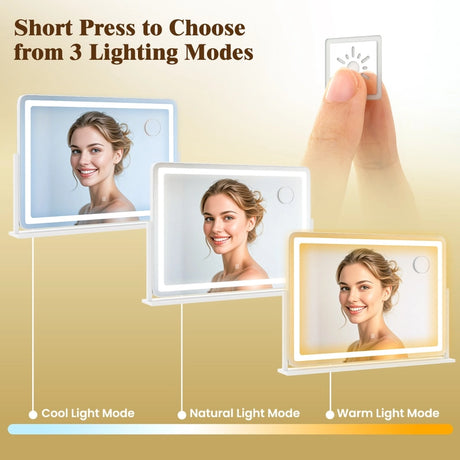 80 x 55 CM Large Vanity Mirror with Touch Control and 3-Color Lighting Mode-White