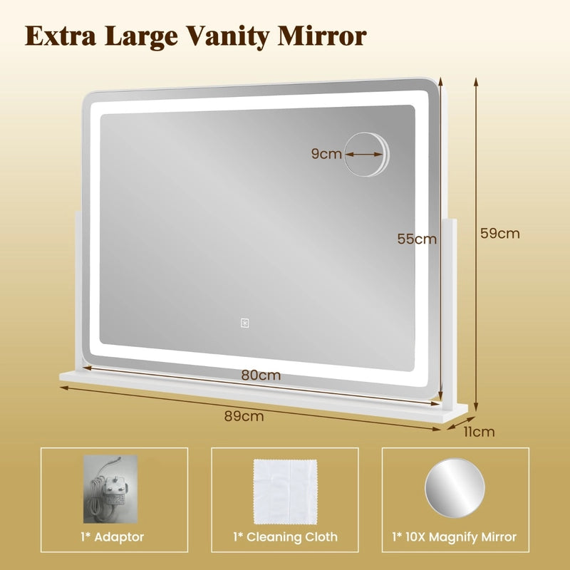 80 x 55 CM Large Vanity Mirror with Touch Control and 3-Color Lighting Mode-White