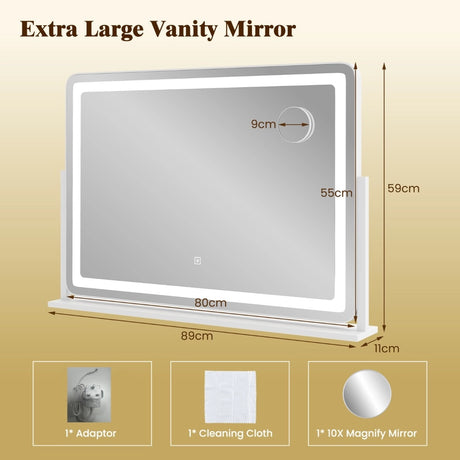 80 x 55 CM Large Vanity Mirror with Touch Control and 3-Color Lighting Mode-White